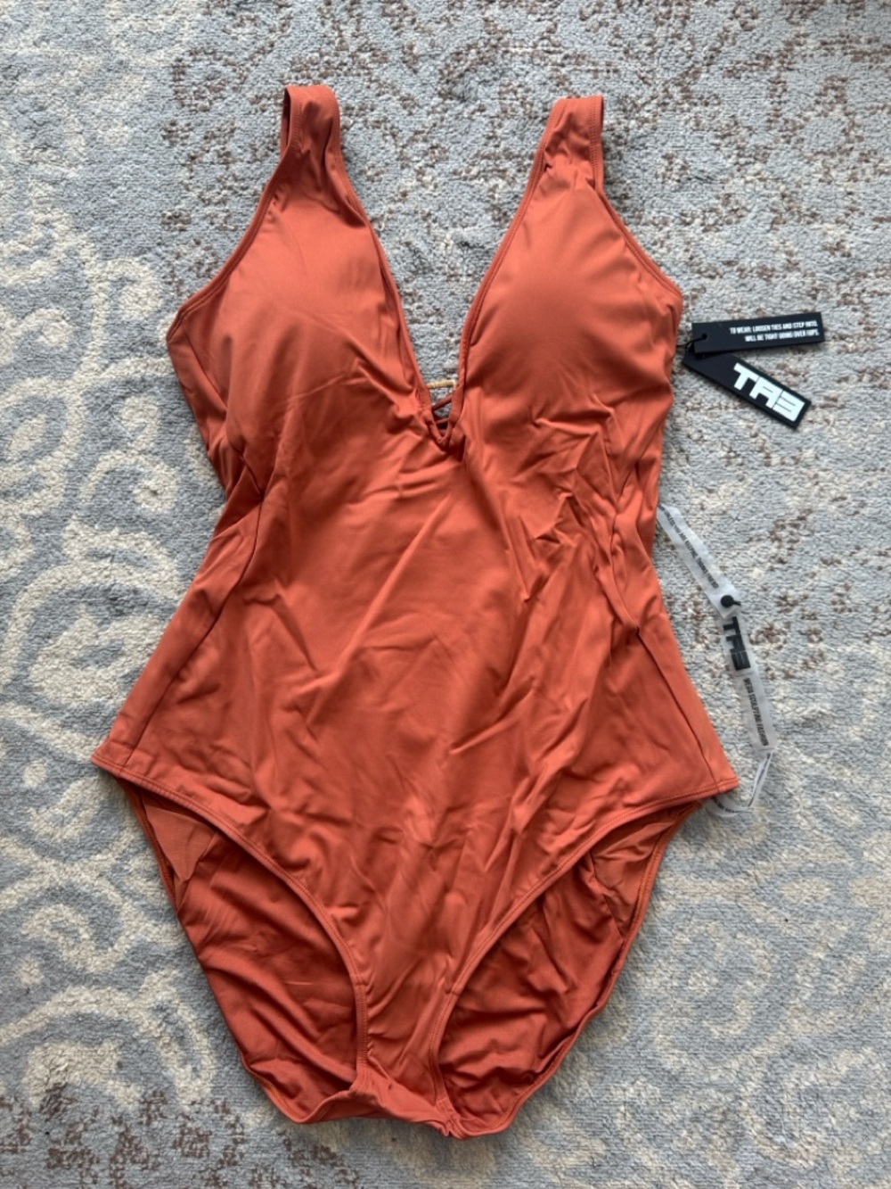 TA3 Plungey Triangle Snatched Waist Corset Back Swimsuit Bake Clay 3X Regular